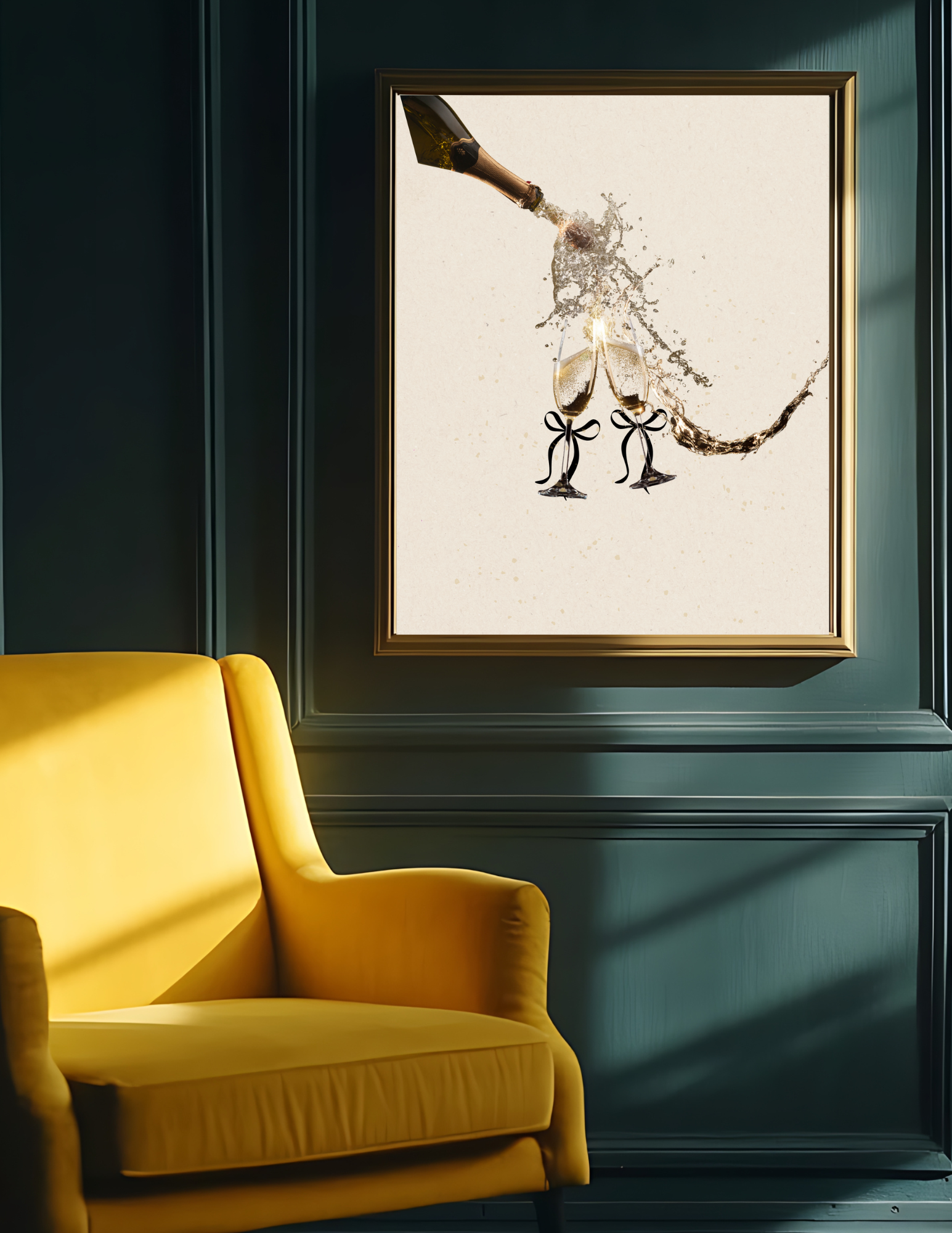 Vertical Poster Wall Art | Champagne Splash | Minimalist Luxury Home Decor