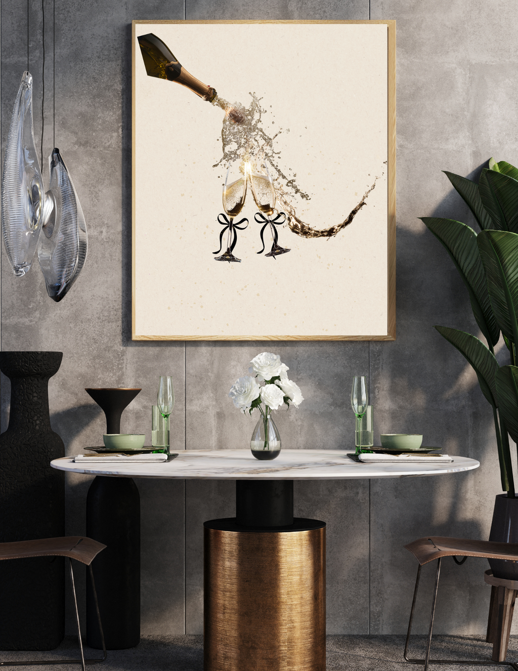 Vertical Poster Wall Art | Champagne Splash | Minimalist Luxury Home Decor