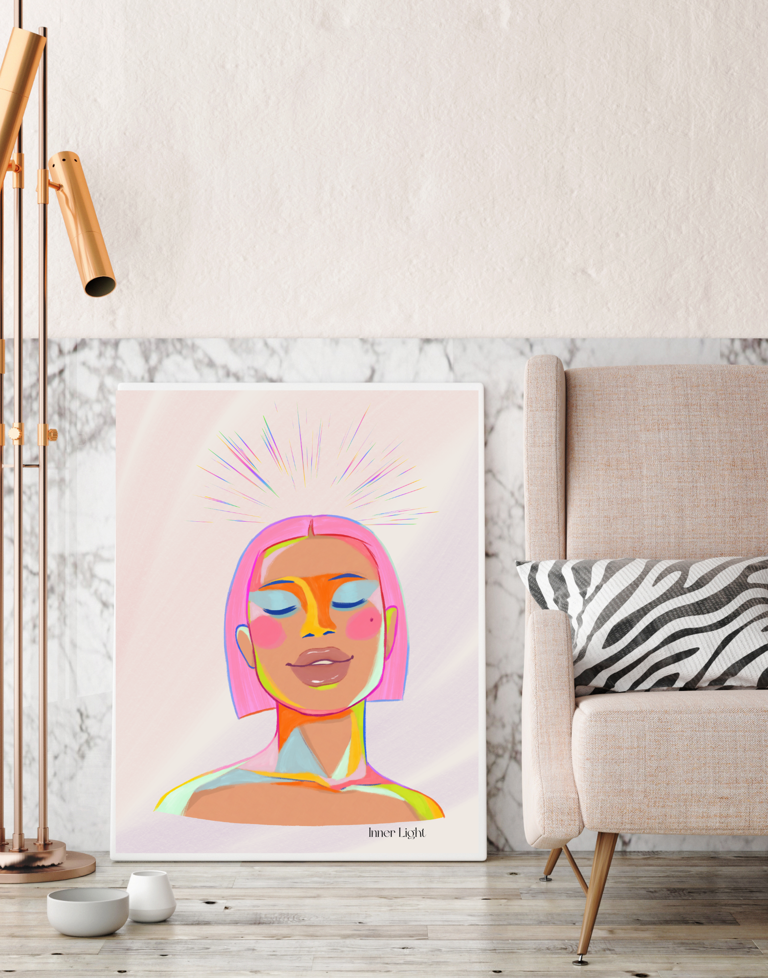 Inner Light” Abstract Portrait Print | Modern Minimalist Wall Art | Feminine Digital Download | Empowering Home Decor | Self Love Illustration
