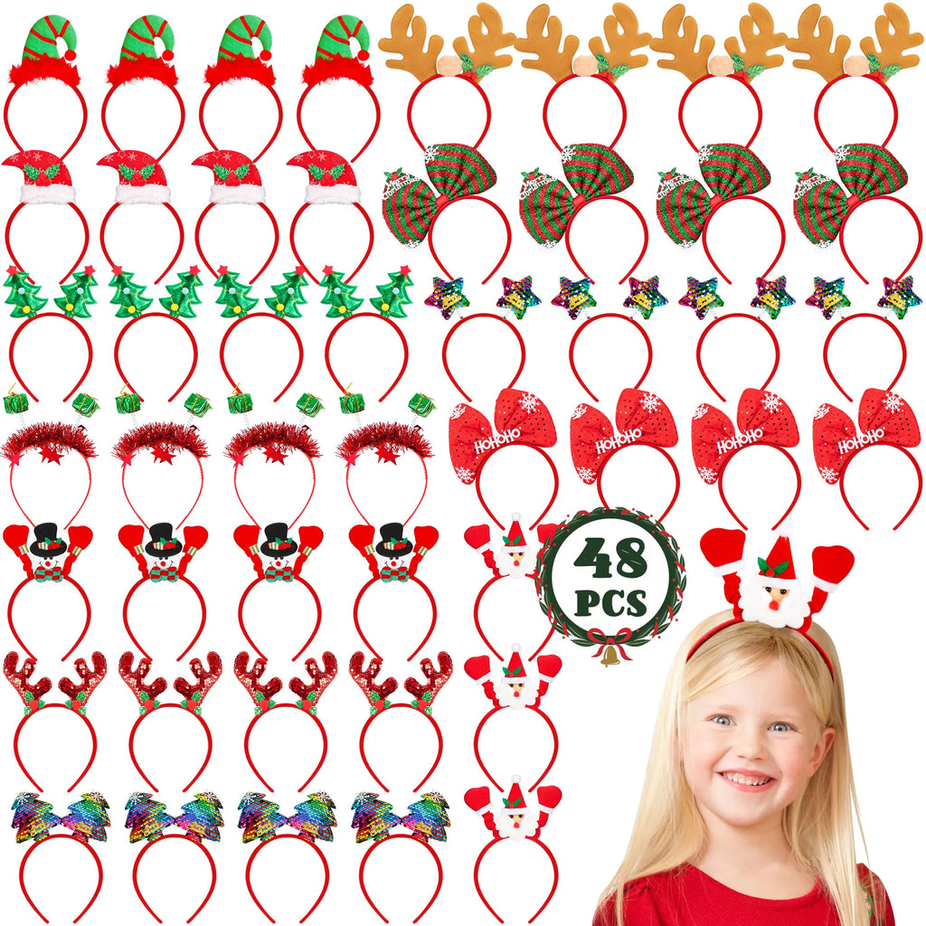 48 Pcs Christmas Headbands | Cute Holiday Party Accessories for Kids & Adults