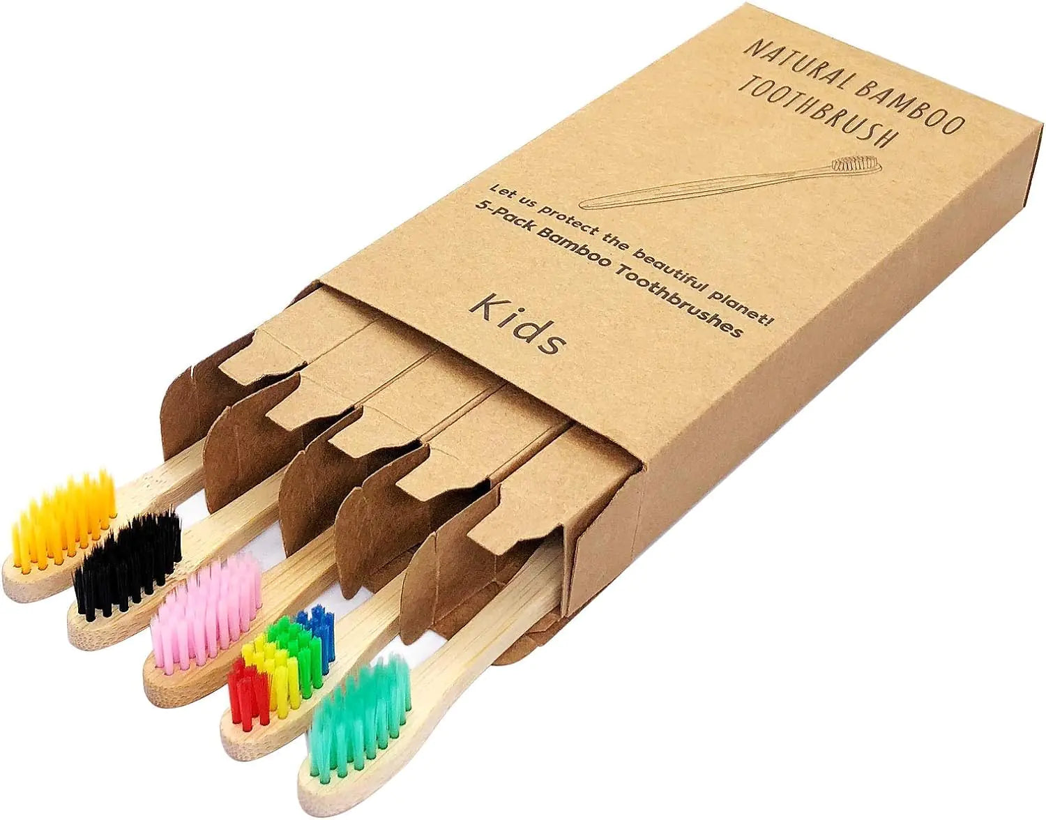 5-Pack Kids Bamboo Toothbrush Set – Eco-Friendly, Colorful & Gentle Oral Care for Children