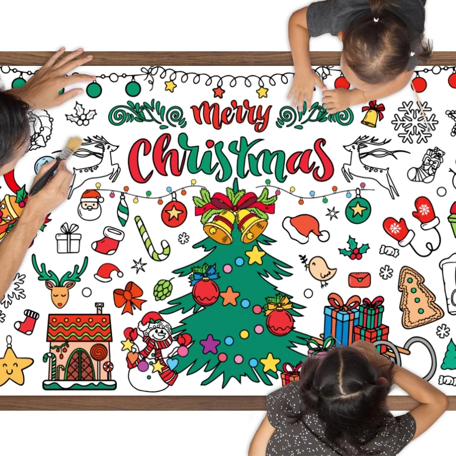 Christmas Coloring Tablecloth Set (2 Pack) – Large 72x30” Disposable Holiday Activity Poster for Kids | Fun Family Christmas Craft Game