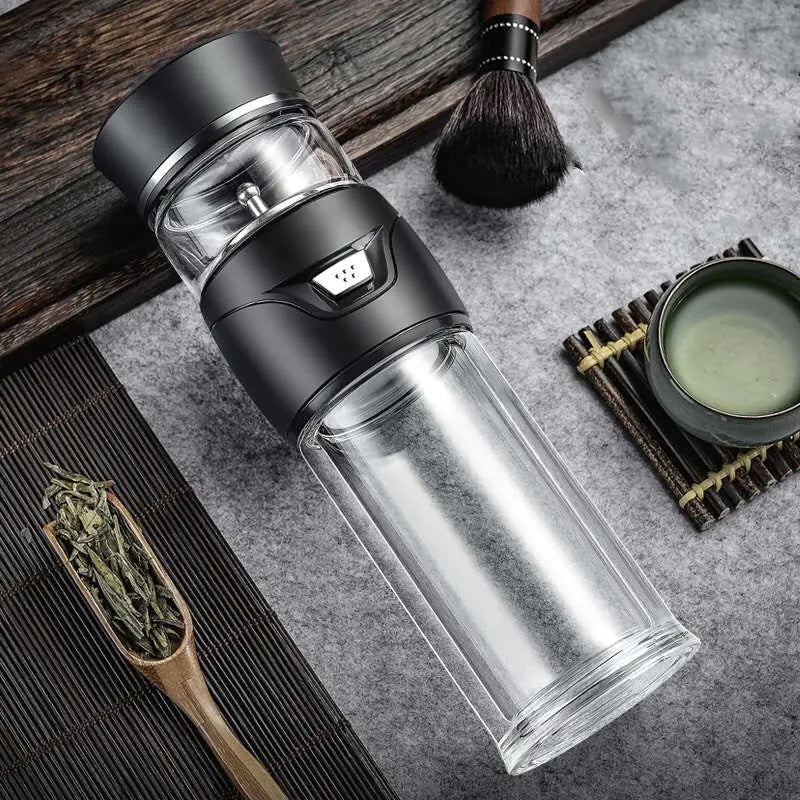 450ml Double-Layer Glass Tea Infuser Bottle – Premium Tea Separation Cup with Filter & Leakproof Lid