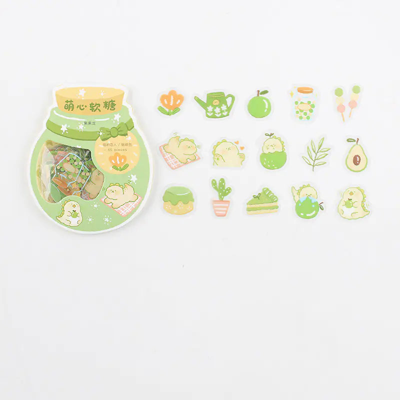 Cute Cartoon Animal & Fruit Sticker Pack (45 pcs) – Journaling & Scrapbook Set