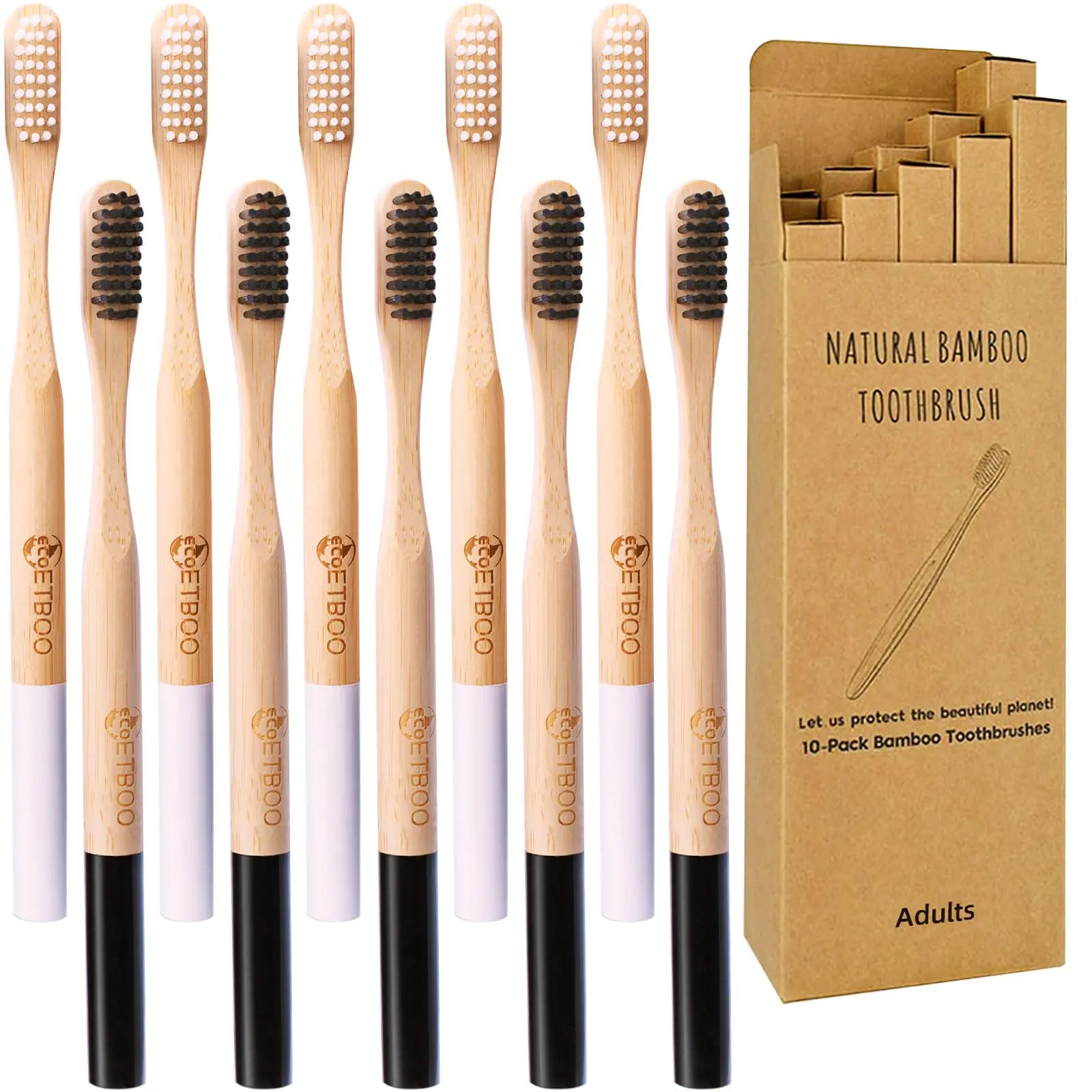 10-Pack Eco-Friendly Natural Bamboo Toothbrush Set – Biodegradable & Sustainable Oral Care for Adults
