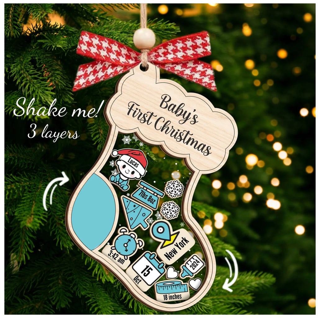 RoyalFinds™ Baby’s First Christmas Ornament 2024 – Personalized Wooden Shaker Stocking Keepsake for Newborns