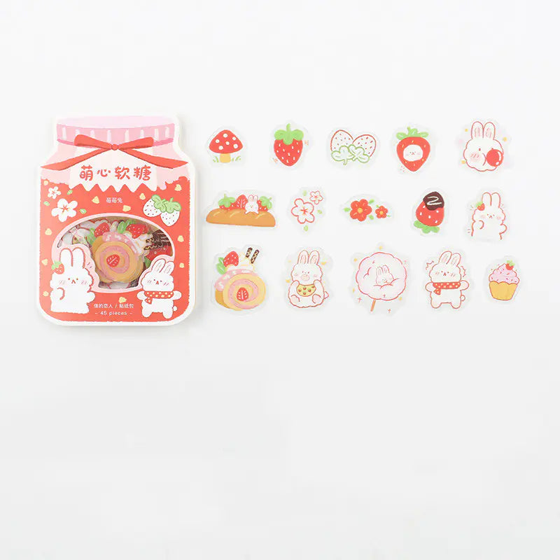 Cute Cartoon Animal & Fruit Sticker Pack (45 pcs) – Journaling & Scrapbook Set